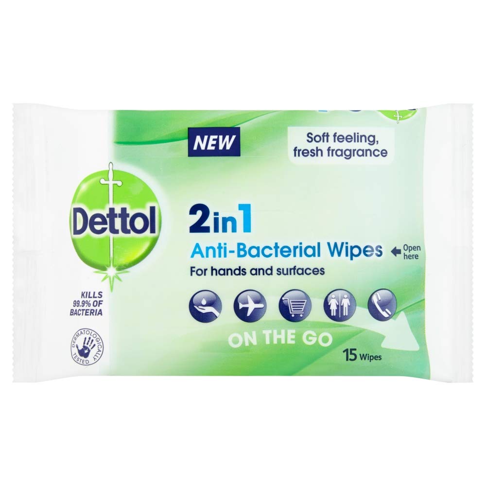 Dettol Antibacterial Hand and Surface Wipes - Kills 99.9% Bacteria | 135 Wipes (9 x 15 Count)