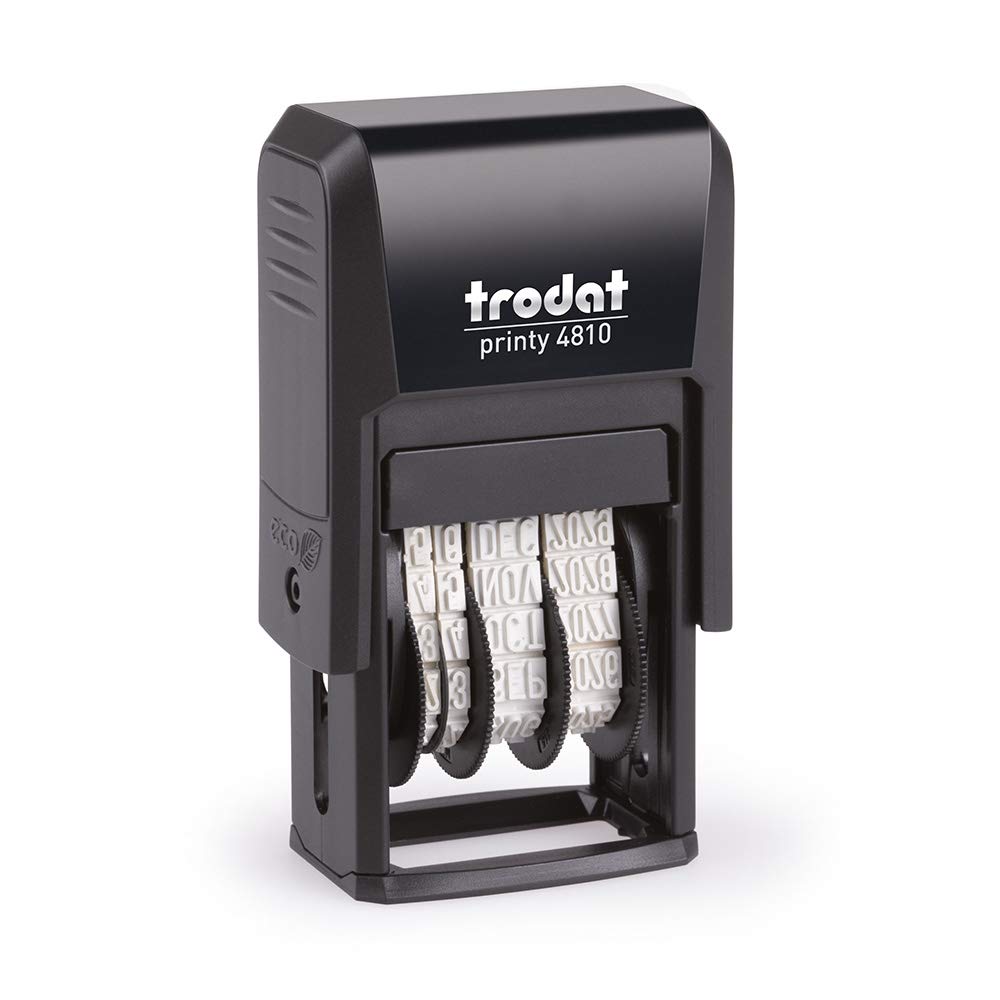 Trodat Printy 4810 Self-Inking Date Stamp - Day, Month (Letters), Year | Black Body/Ink | 41x25x73mm 1