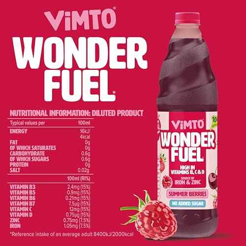 Vimto Wonderfuel Squash – No Added Sugar – Vitamins B, C & D – Iron & Zinc – 725ml