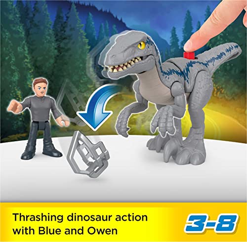 Imaginext Jurassic World Dominion Dinosaurier-Spielzeugset mit Blue und Owen Grady für