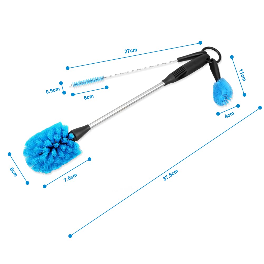 Super Sparrow 3-in-1 Kitchen Brush Set - Bottle, Straw, and Spout Cleaner | Blue 2