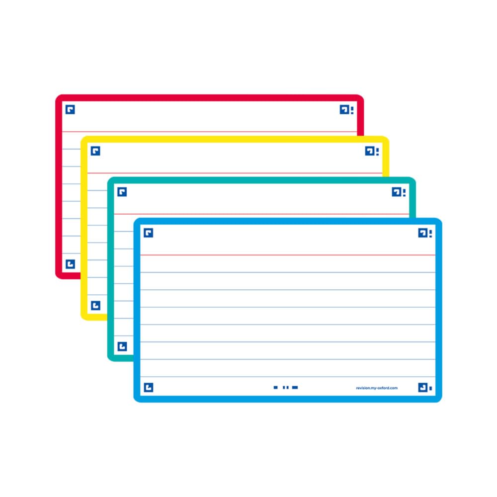 Oxford Revision Flash Cards - Ruled, Assorted Colours, 7.5 x 12.5 cm | Pack of 80 7