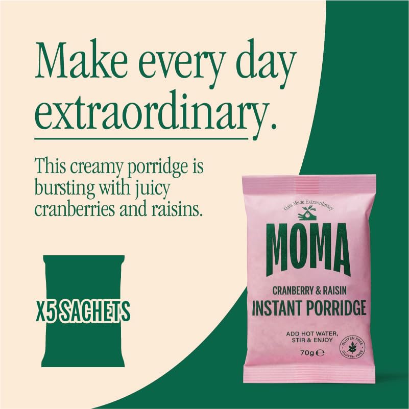 MOMA Porridge Sachets Cranberry & Raisin - Box of 5 x 70g - Gluten Free, High Fibre, Source of Protein 2
