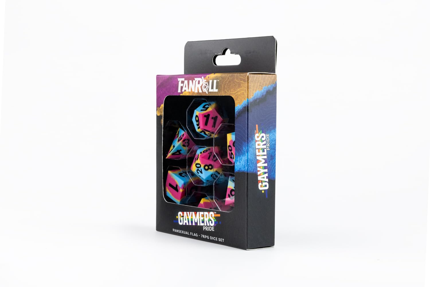 Metallic Dice Games FanRoll Pride Sharp Edge Silicone Rubber Poly Dice Set - 16mm, Pansexual 7