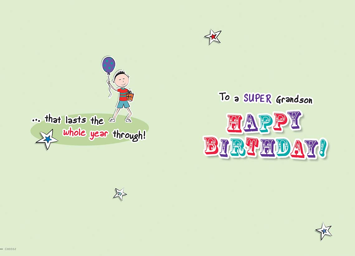 Piccadilly Greetings Grandson Birthday Card by Regal Publishing | 9 x 6 Inches | Beige, Red, Yellow 2