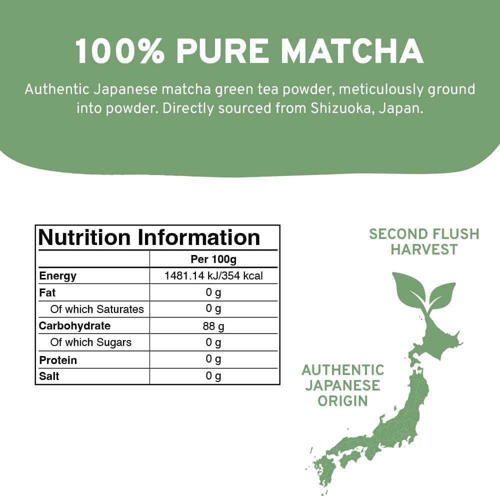 HANDPICK Japanisches Matcha-Grünteepulver (100 g) – kulinarische Qualität, gentechnikfrei, wiederverschließbare Verpackung