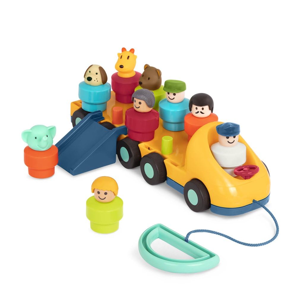 Battat Spinning Bus Toy - Toddler Pull-Along Vehicle with 9 Figures & Ramp | Ages 18 Months+ 1