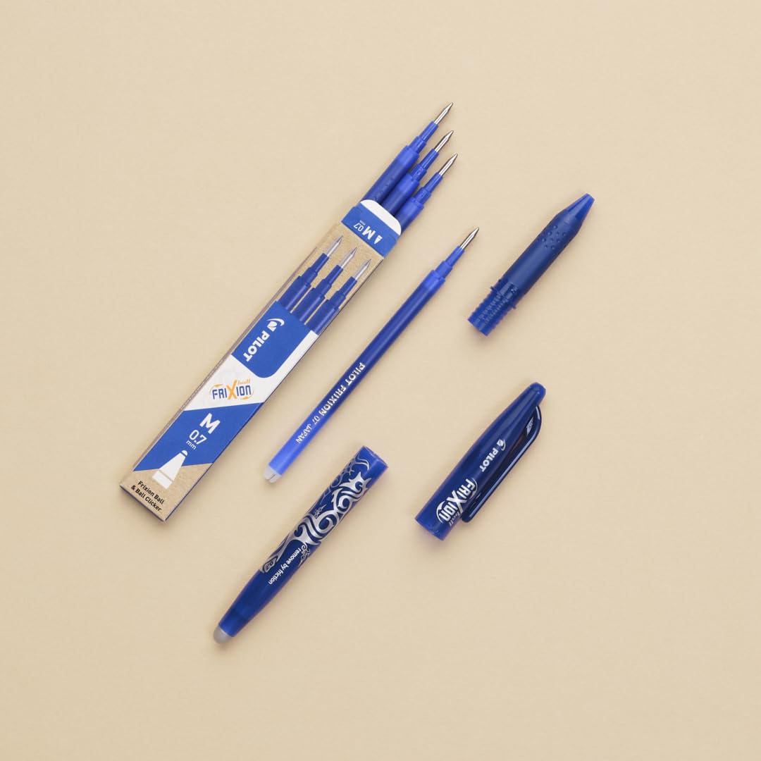 PILOT FriXion Ball 07 Erasable Gel Ink Rollerball Pen - Black Ink, 0.7mm Medium Tip, Refillable 8