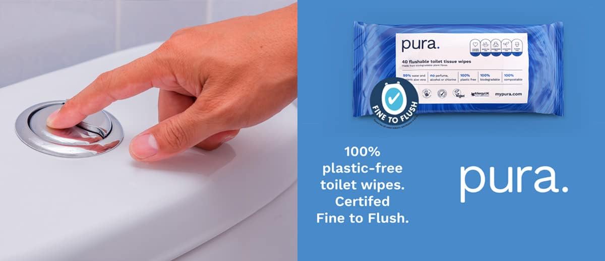 Pura - Flushable Moist Toilet Tissue Wipes 100% Plastic-Free Biodegradable Wet Wipes (40 Count) 3