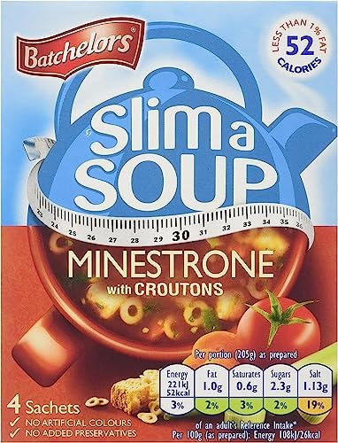 Batchelors Slim a Soup Minestrone Instant Soup - 36 Sachets Total (9 Boxes of 4) | 61g Pack Size 6