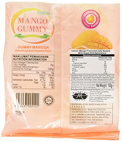 Cocon Mango Flavoured Jelly Sweets 100g - Individually Wrapped Fruit Chews 6