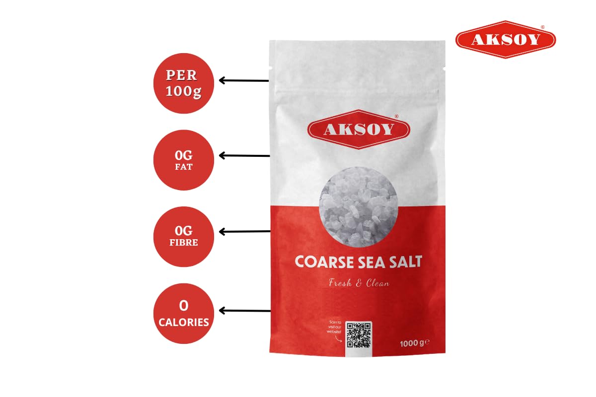 AKSOY Coarse Sea Salt - 1KG Premium Grain | Natural & Unrefined | GMO Free 4