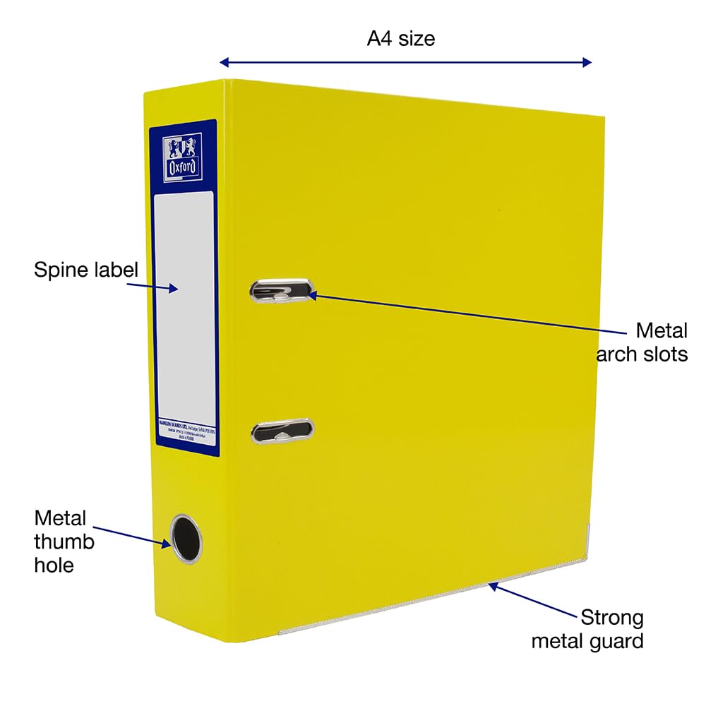 Oxford Premium A4 Lever Arch File - Heavy Duty Filing | 70mm Spine | Yellow 2