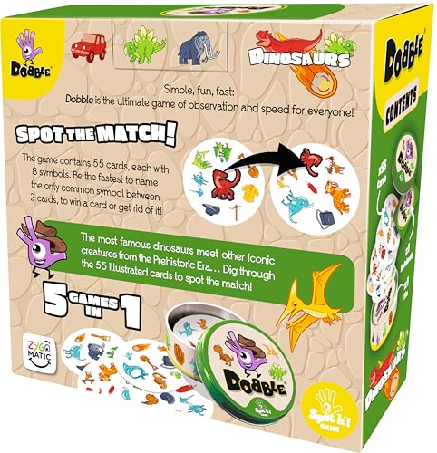 Asmodee Dobble Dinosaurier-Kartenspiel für Kinder ab 4 Jahren | 2–8 Spieler | 15-minütiger Familienspaß