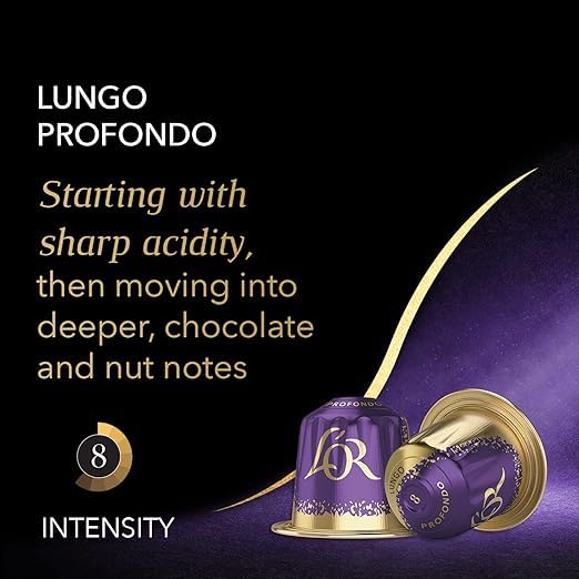 L'OR Espresso Lungo Profondo Coffee Pods x40 Intensity 8 - Aluminum Capsules for Nespresso & L'OR Barista Machines