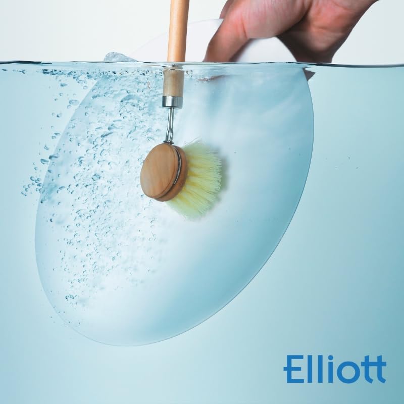 Elliott Wooden Dish Brush with Natural Tampico Fibres - Long Handle, Replaceable Head