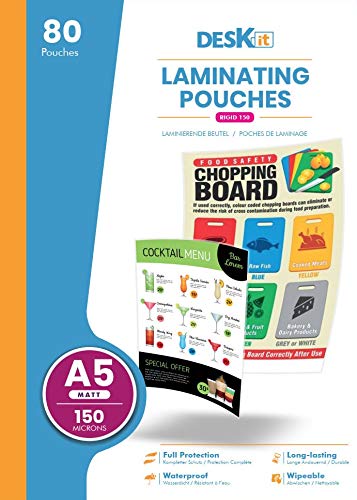 deskit A5 Laminating Pouches - Matt Finish, 150 Microns, 80 Sheets | Everyday Document Protection