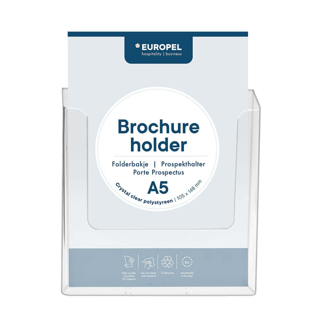 Europel Wall Mounted Brochure Holder - A5 Size | Crystal Clear Acrylic | Space Saving