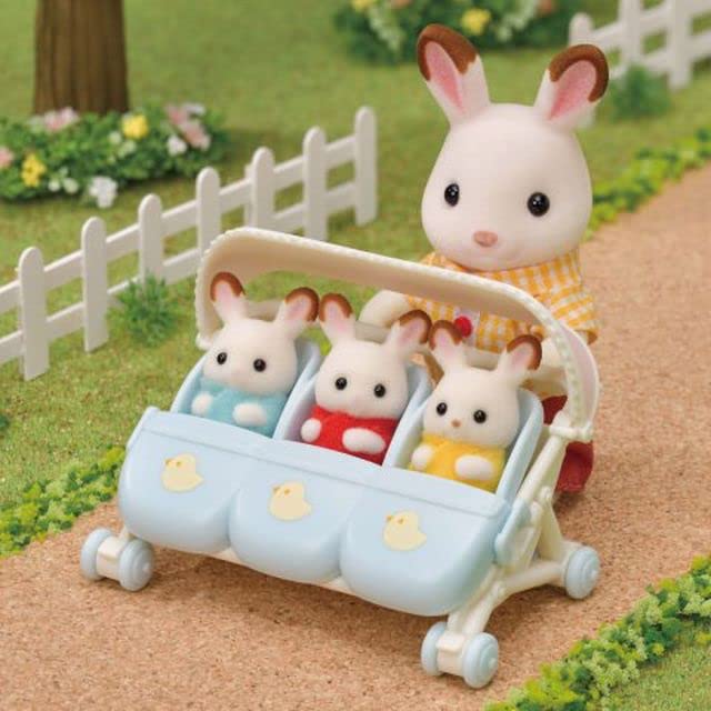 Sylvanian Families Triplets Stroller - Blue Plastic Dollhouse Furniture for Ages 3+ | Model 5533 5