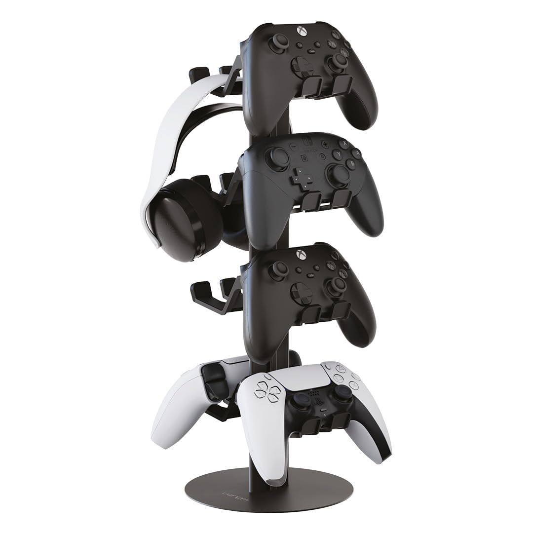 Venom Universal Headset & Controller Stand - 4-Tier Metal Organizer for 8 Controllers | Black