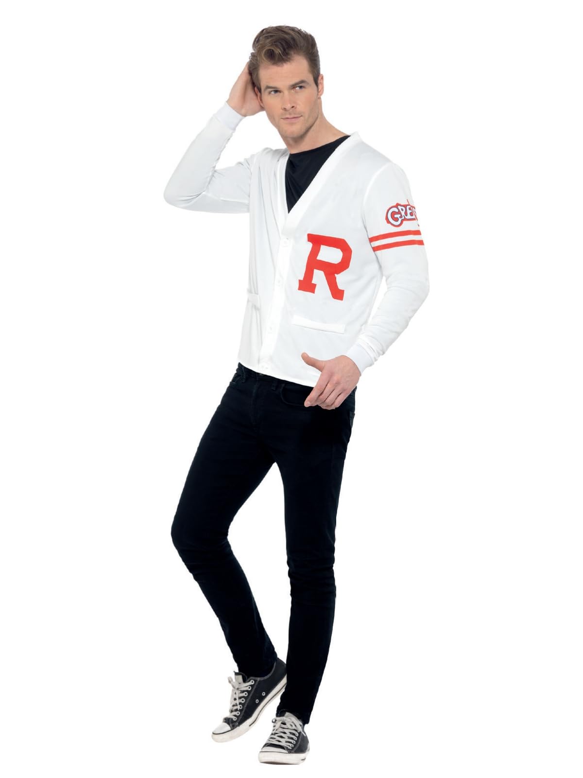 Smiffys Men's Official Grease Rydell Prep Costume - White, Size L (42'-44') | Polyester