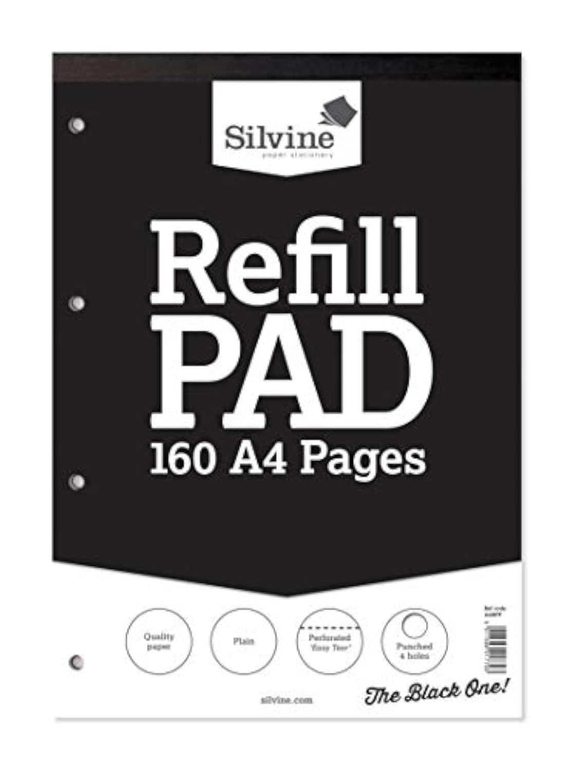 Silvine A4 Refill Pad - 160 Pages, 75gsm, 4 Hole Punched, Plain White 1