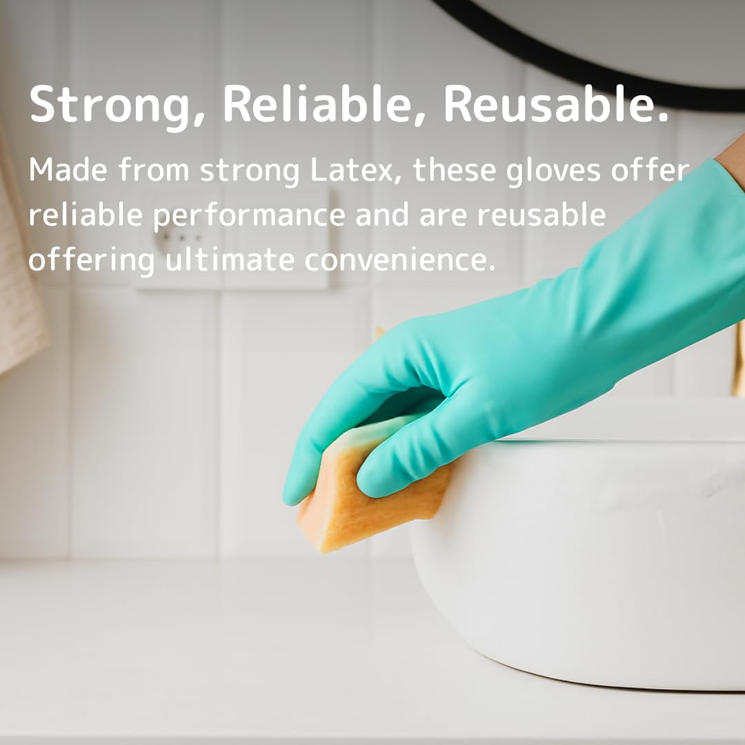 Essentialz Heavy Duty Latex Household Gloves - Green, Medium Size, Reusable Protection