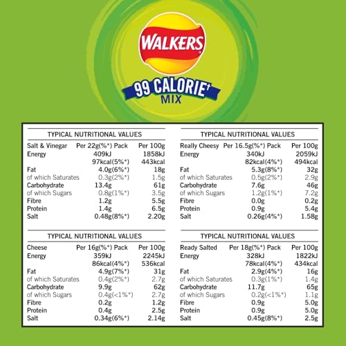 Walkers 99 Calorie Mix Multipack Snacks Crisps 18 Pack