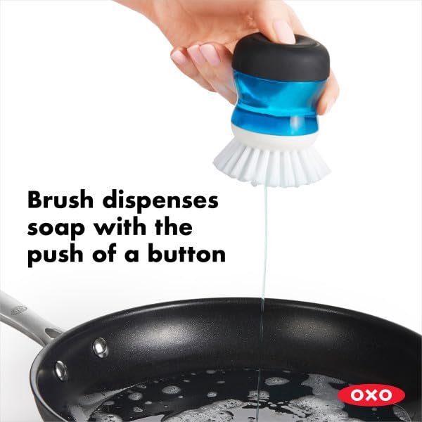 OXO Good Grips Soap Dispensing Palm Brush Storage Set with Holder | Durable Nylon Bristles