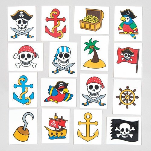 Baker Ross Pesky Pirate Temporary Tattoos (Pack of 24 Designs, 48 Tattoos) for Kids Party Favors 1