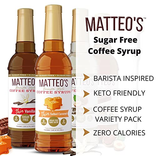Matteo's Sugar Free Coffee Flavoring Syrup, Hazelnut, 0 Calorie, Keto Friendly, 25.4 Oz