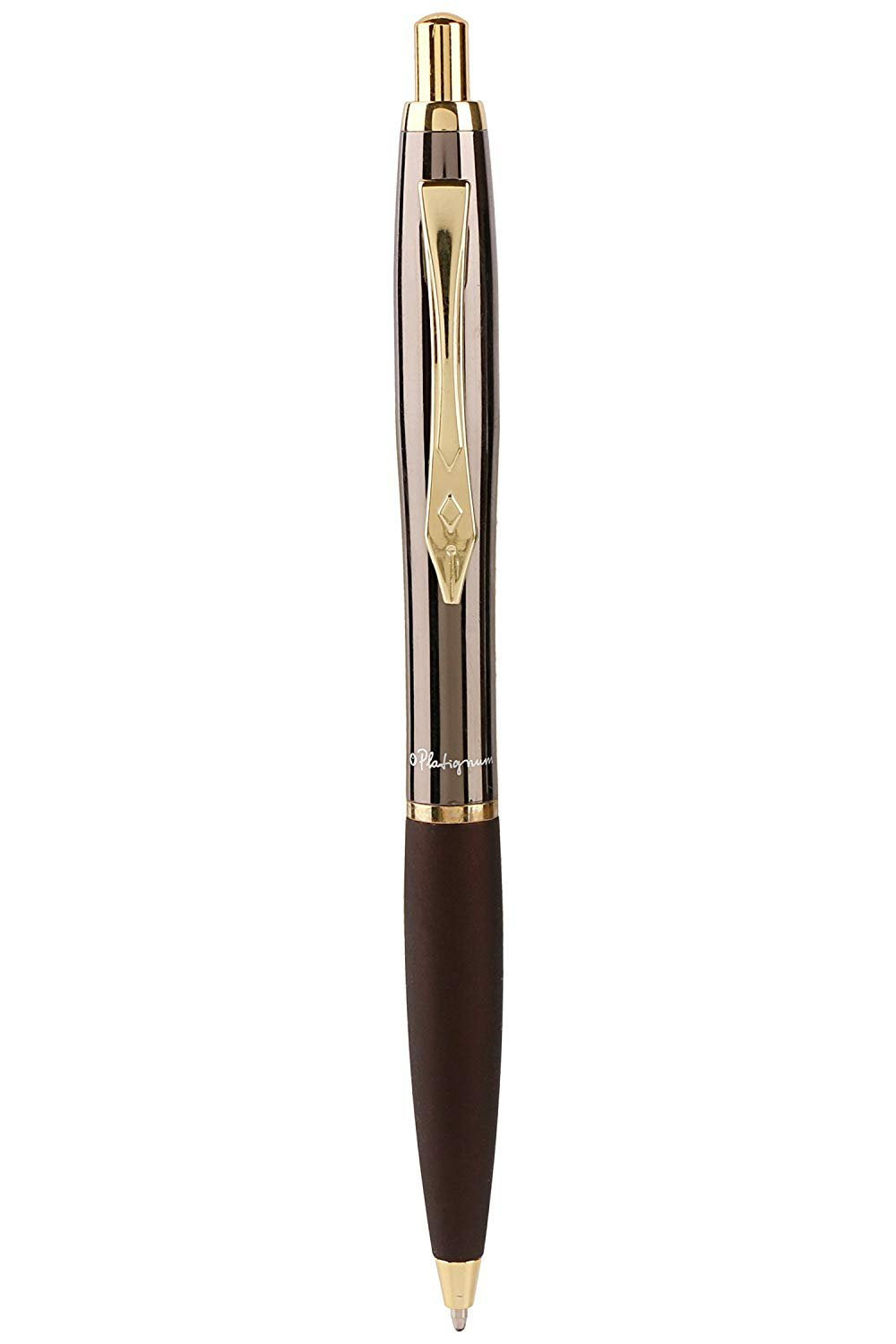 Platignum No. 9 Retractable Ballpoint Pen - Gun Metal Gold, Blue Ink | 1.0mm Tip | Includes Extra Refill 1