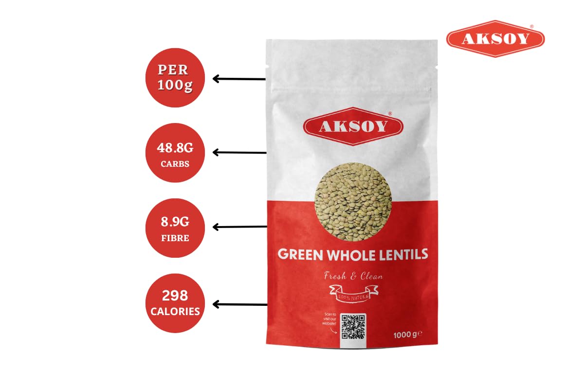 AKSOY Green Whole Lentils - 1kg Bag | Rich in Iron & Folate | Suitable for Vegetarians & Vegans 8