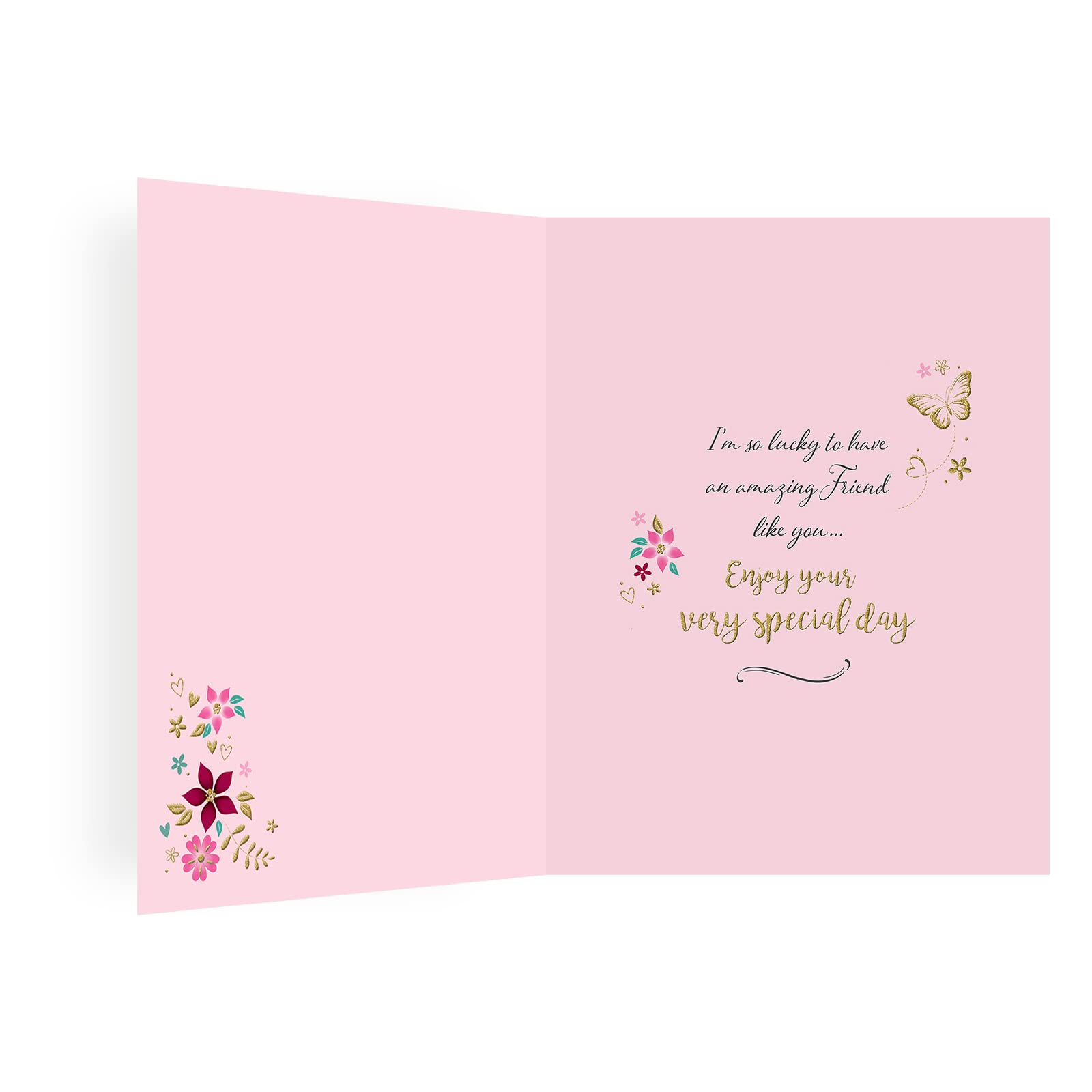 Piccadilly Greetings Birthday Card for Friend - 8 x 6 Inches | Pink Flowers Design 2