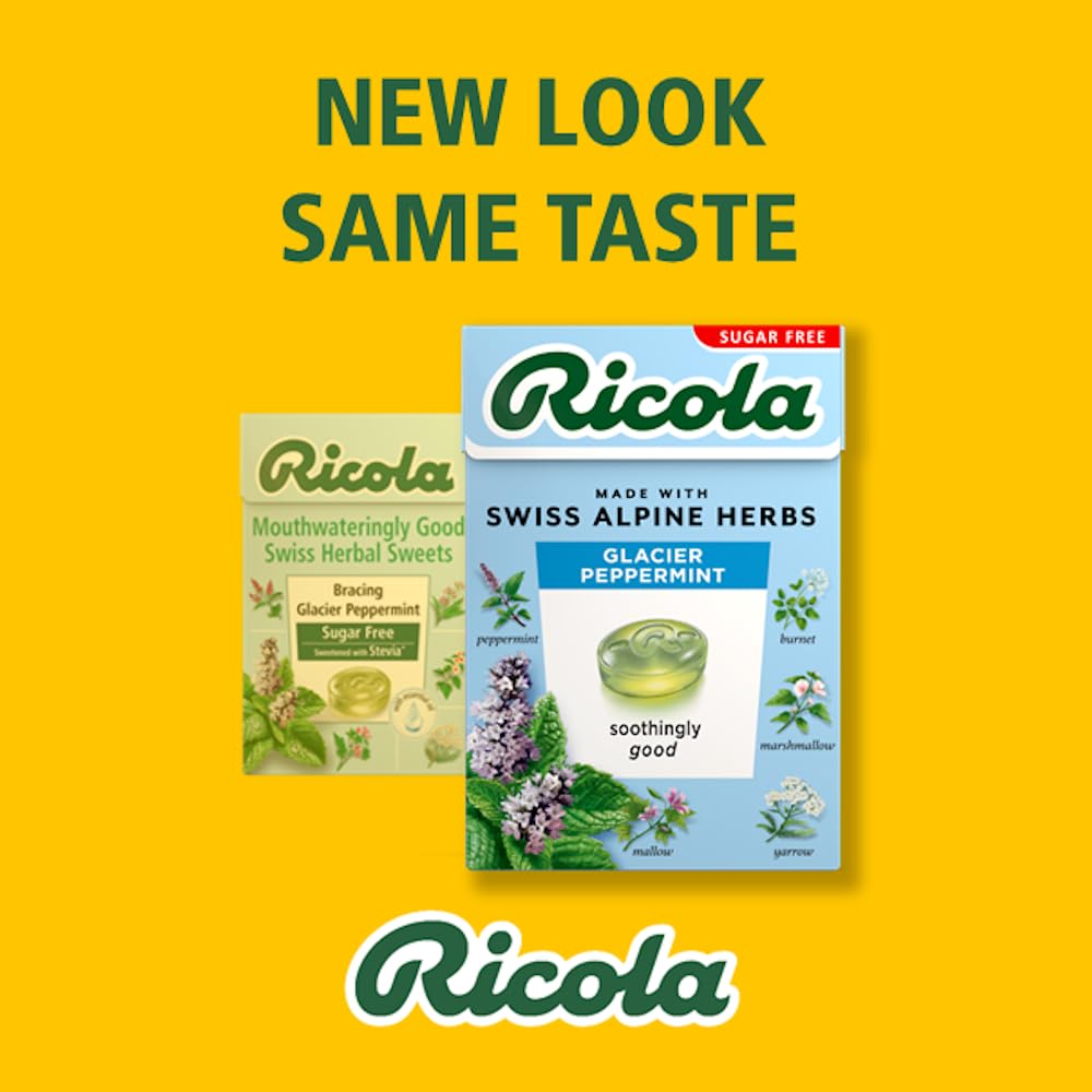 Ricola Glacier Peppermint Sugar Free Swiss Herbal Sweets, 13 Alpine Herbs, Stevia Sweetened, 45g Multipack of 10