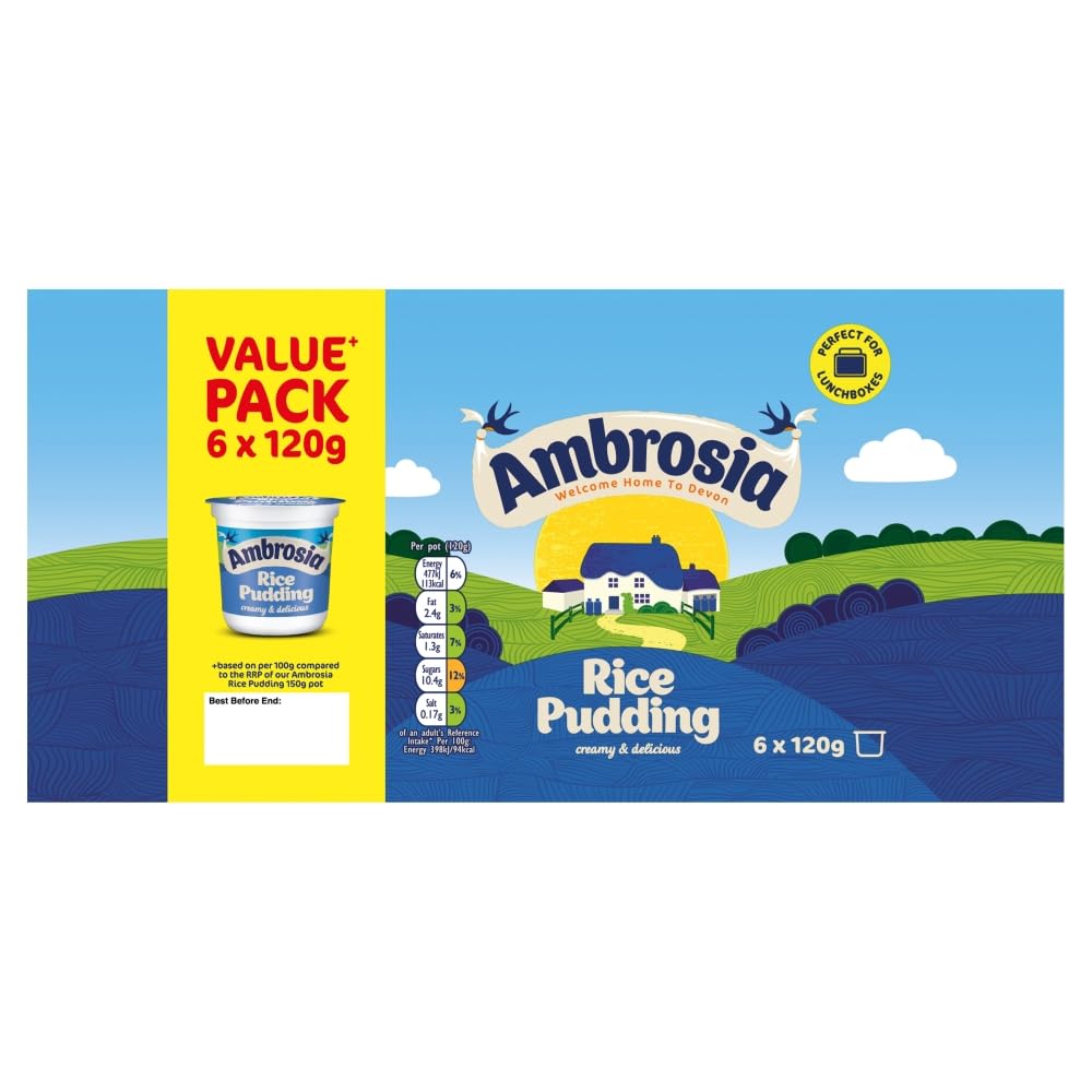 Ambrosia Original Recipe Rice Pudding - Creamy Ready-to-Eat Dessert | 6 x 120g Pots | 720g Total 2