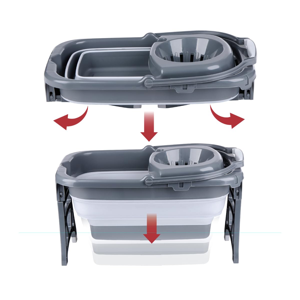 Dirt Devil Foldable Mop Bucket - 20 Litre Capacity with Integrated Wringer | Grey White 2