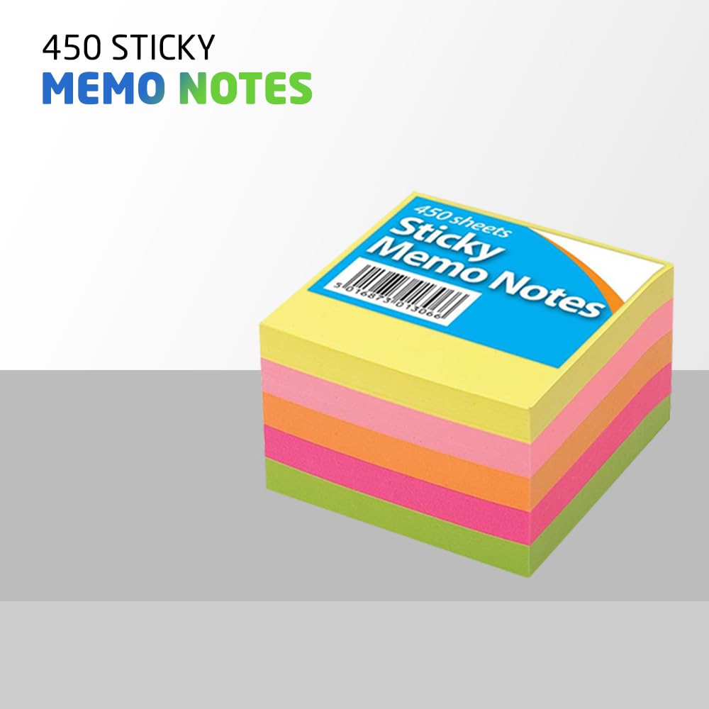 1ABOVE Self-Stick Notes - 450 Sheets Total | 76 x 76 mm Square | 5 Assorted Color Pads