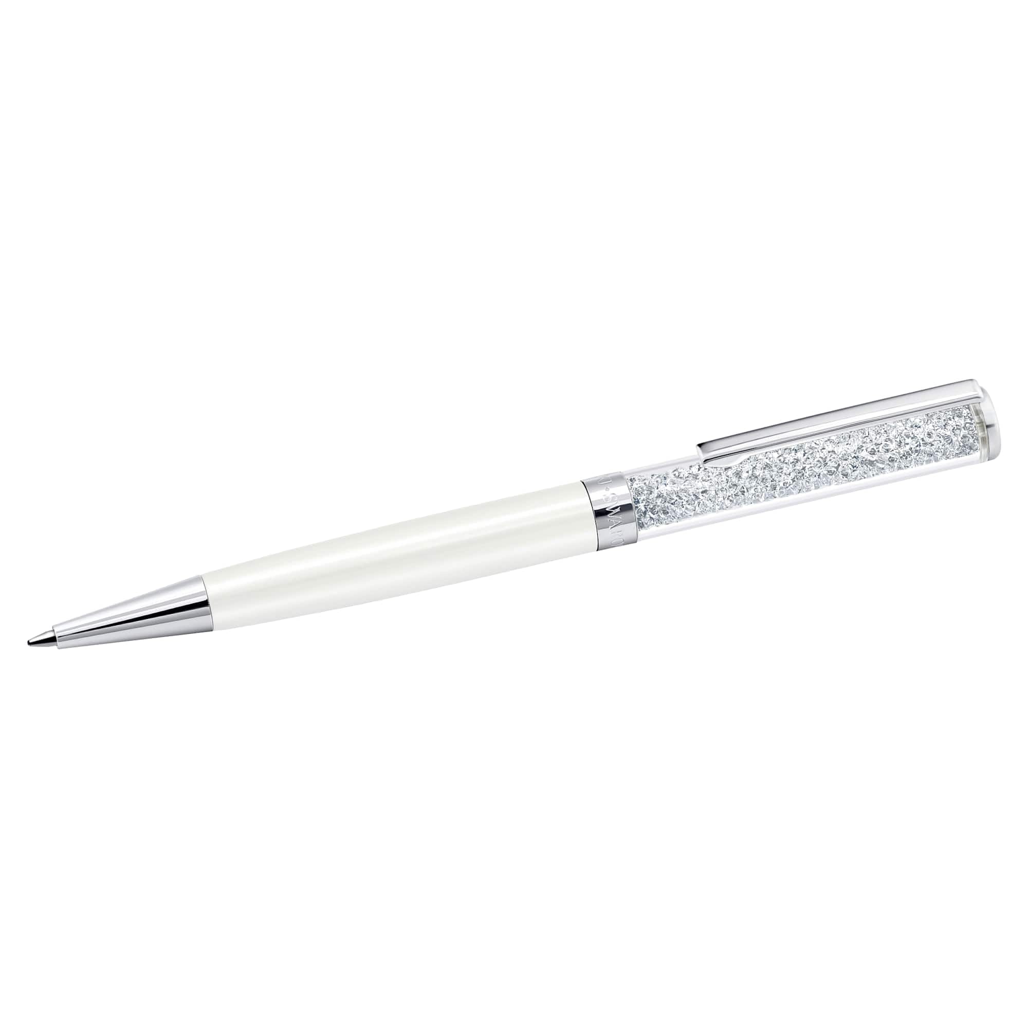 Swarovski Crystalline Ballpoint Pen - White Lacquered Casing | Black Ink | 0.3mm Line | Includes Pouch