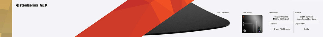 SteelSeries QcK+ Gaming Mouse Pad - Large 450mm x 400mm - Non-Slip Rubber Base - Black