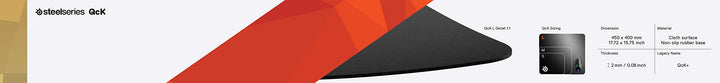 SteelSeries QcK+ Gaming Mouse Pad - Large 450mm x 400mm - Non-Slip Rubber Base - Black