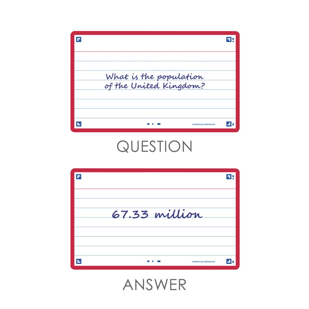 Oxford Revision Flash Cards - Ruled, Assorted Colours, 7.5 x 12.5 cm | Pack of 80 5