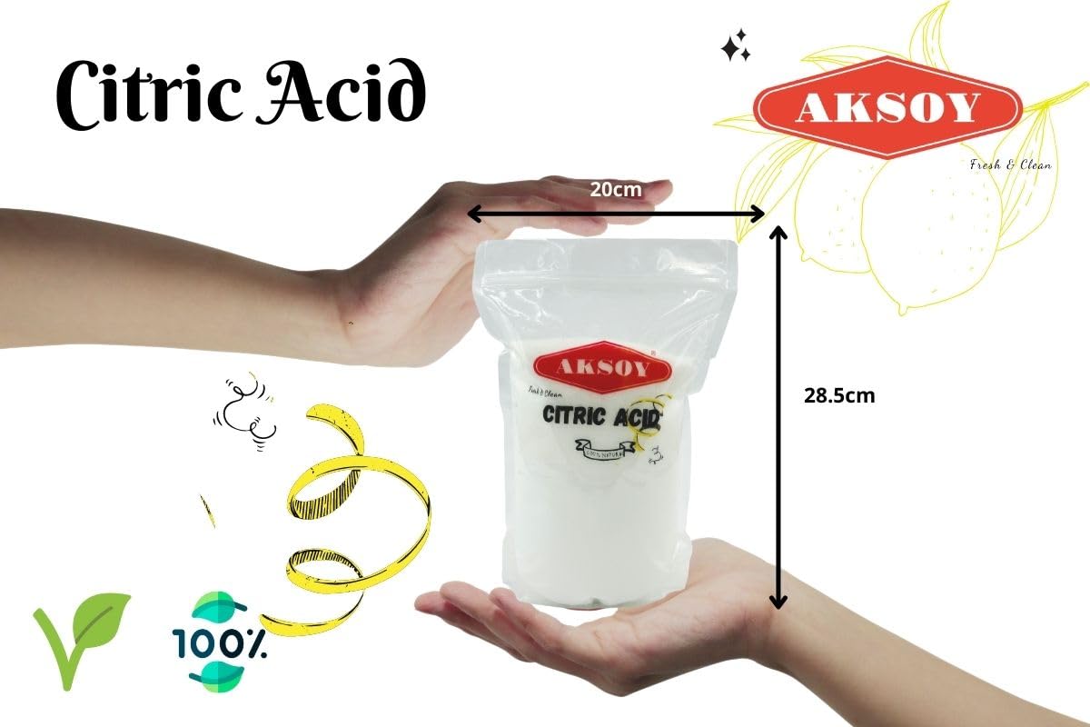 AKSOY Food Grade Citric Acid - Non-GMO De-Scaler & Cleaner | 2 kg Granule 3