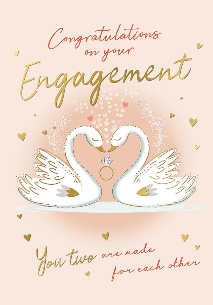 Piccadilly Greetings Engagement Card - Swans Design | 7 x 5 Inches | Pastel Pink