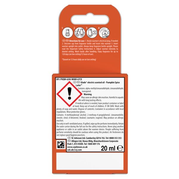 Glade - Pumpkin Spice Latte Plug-In Air Freshener Refill, Electric Scented Oil for Room Fragrance, Pack of 6 (6 x 20ml) 14