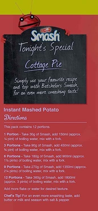 Batchelors - Original Instant Mashed Potato Made From Real Potato, 360 g Tub
