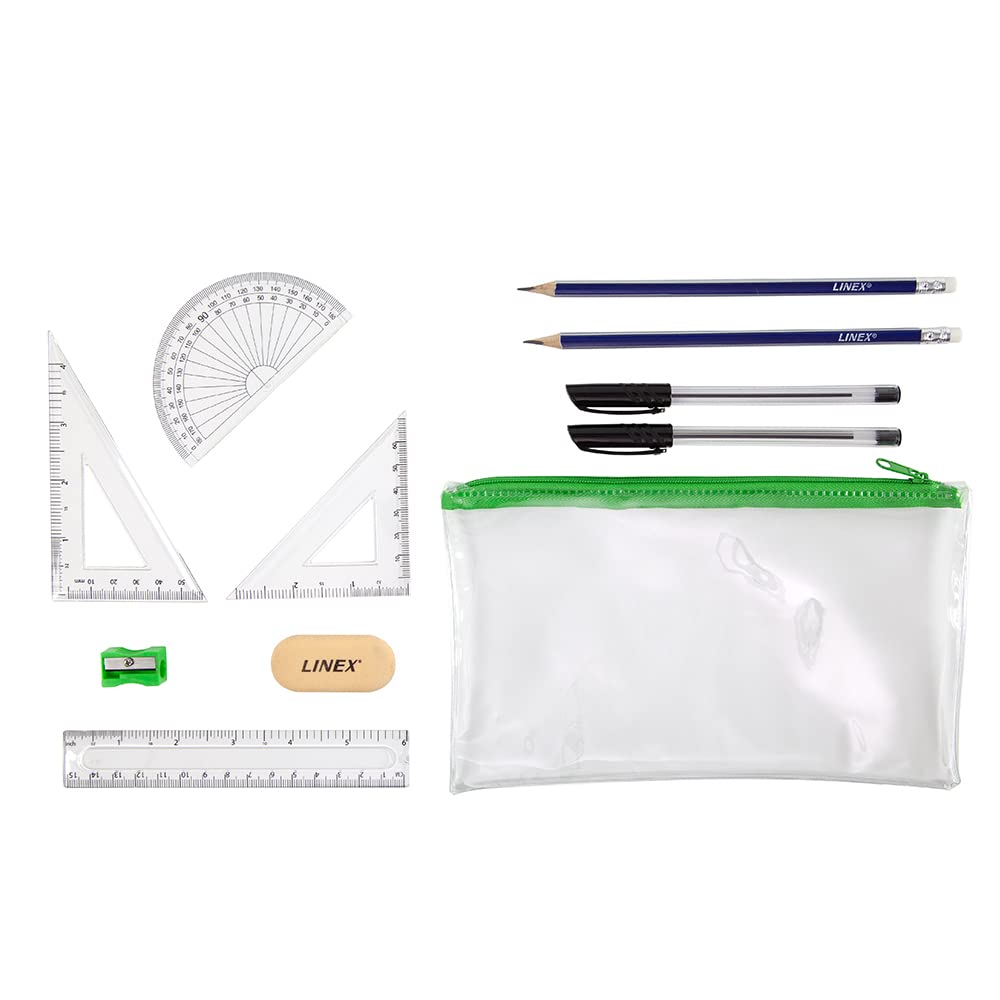 Linex Clear Exam Pencil Case Set with Maths Set Stationery | Zipper Closure | 15cm 2
