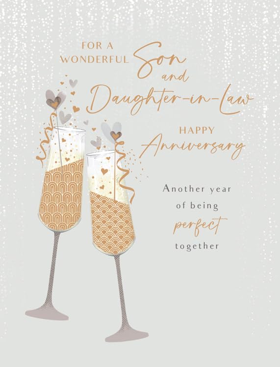 Piccadilly Greetings Anniversary Card for Special Son & Daughter-in-Law | 8 x 6 Metallic Finish