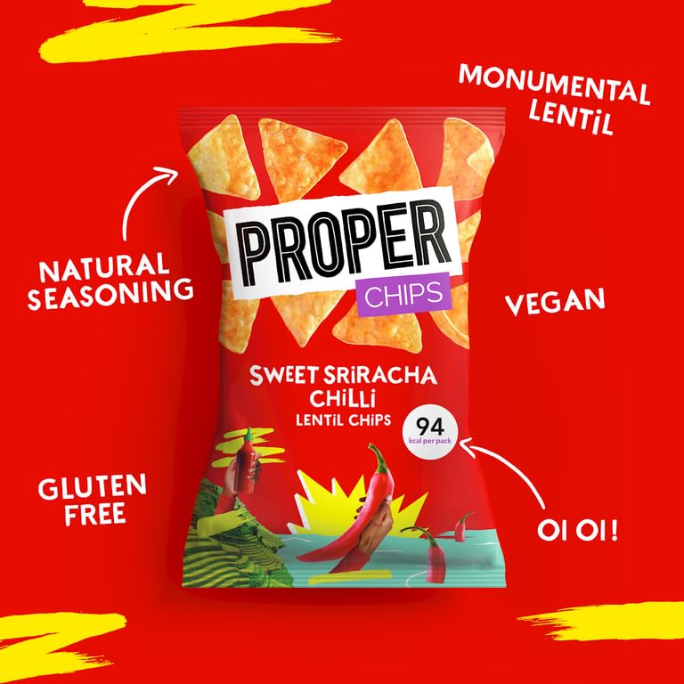 PROPER - Lentil Chips Sweet Sriracha Chilli Vegan Gluten Free Snacks 20 Pack