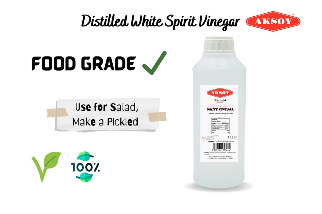 Aksoy Distilled White Spirit Vinegar 1.5L - Ideal for Cooking, Pickling & Natural Cleaning
